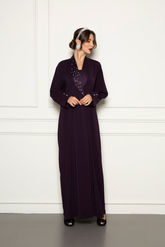 Abaya with embellished shawl collar