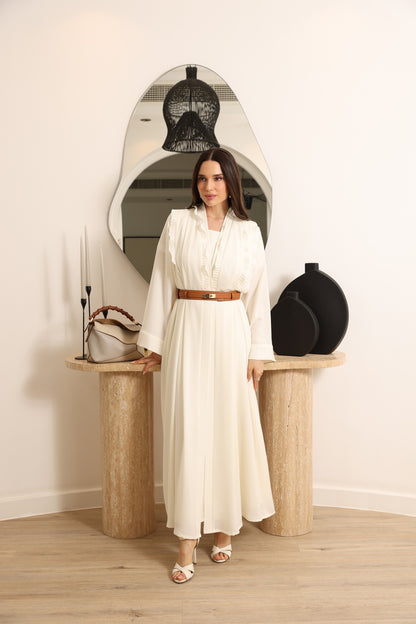 Tone on Tone asymmetrical front ruffled with back pleated abaya