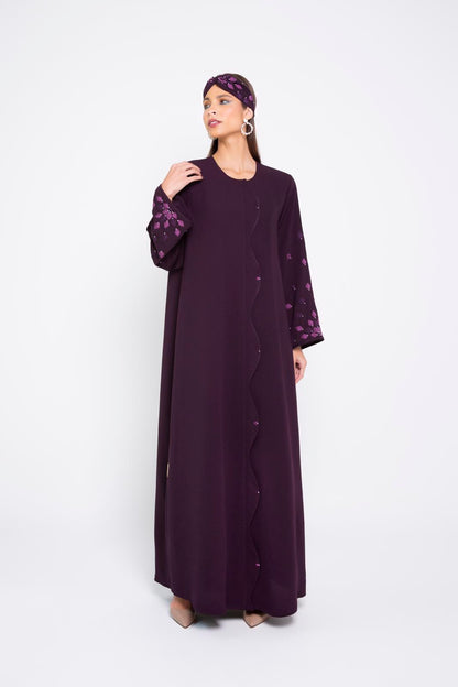 Linen abaya with weave shape front overlap
