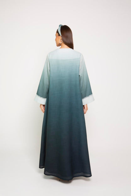 Ombré linen abaya with wide classic collar