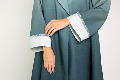 Ombré linen abaya with wide classic collar