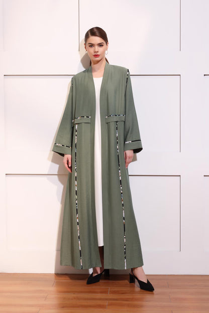 Abaya with Floral piping details