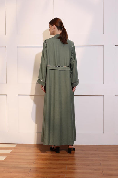 Abaya with Floral piping details