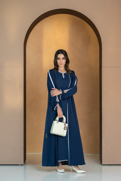 Piping with bow sleeves and contrast piping dress (SET)