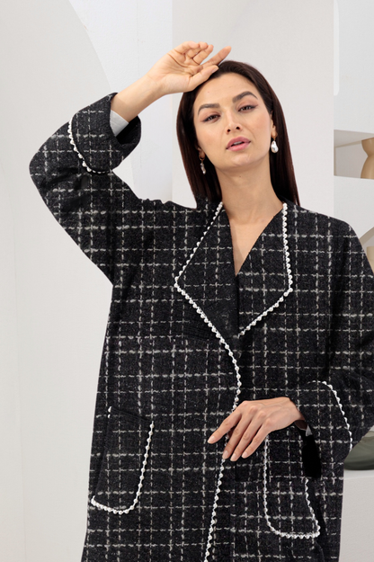 Timeless Tweed trench coat style abaya