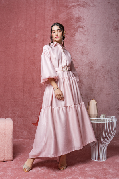 Shantung shirt dress with belt