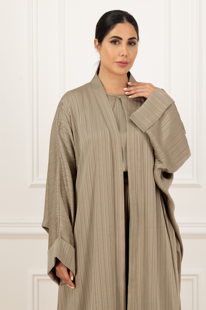 Jacquard striped silk farasha abaya paired with a matching shirt and skirt (3pcs SET)
