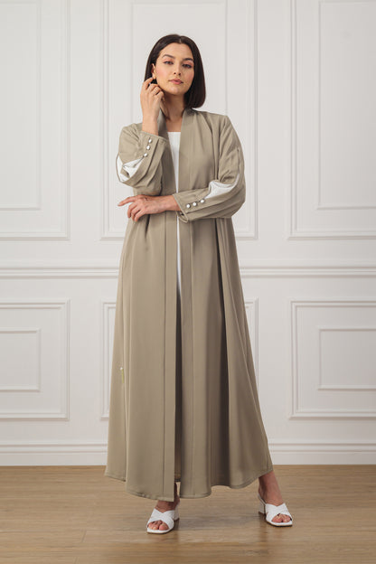 A-line Abaya with contrast box pleats and buttons on the sleeves