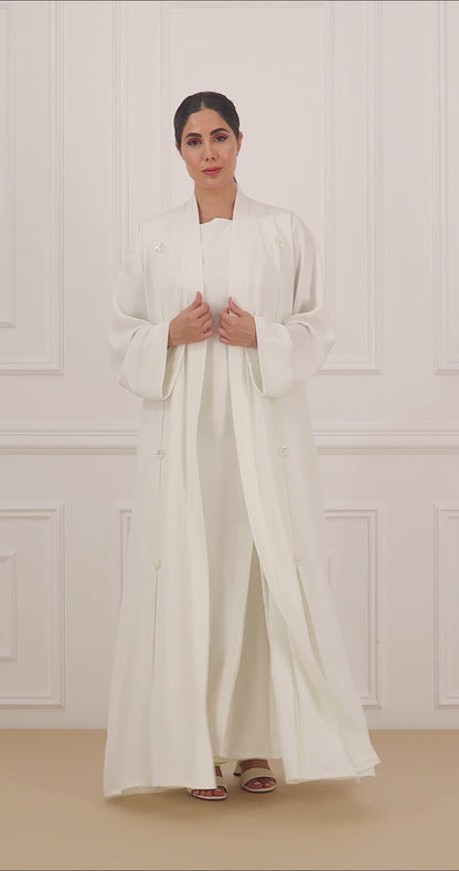 Elegant Floral Embossed Abaya and dress SET