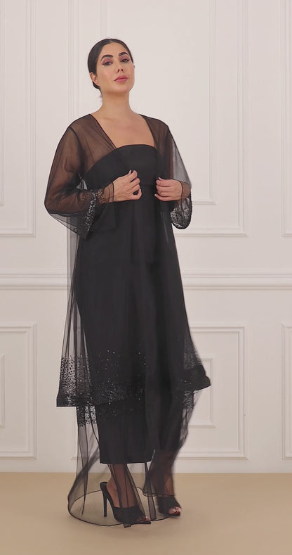 Embroidered Double-Layer Wedding Abaya