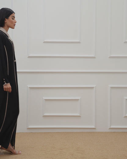 Two tone double breasted collar abaya
