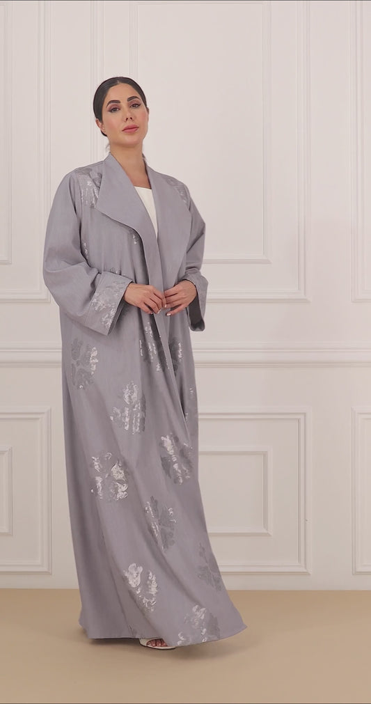 Desert Rose Embossed Collared Cotton Abaya