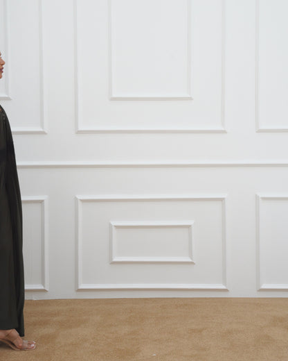 Lace pleated silk abaya