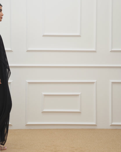 Goemetric checkered organza abaya