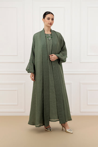 Thread Organza Abaya  and Dress Set