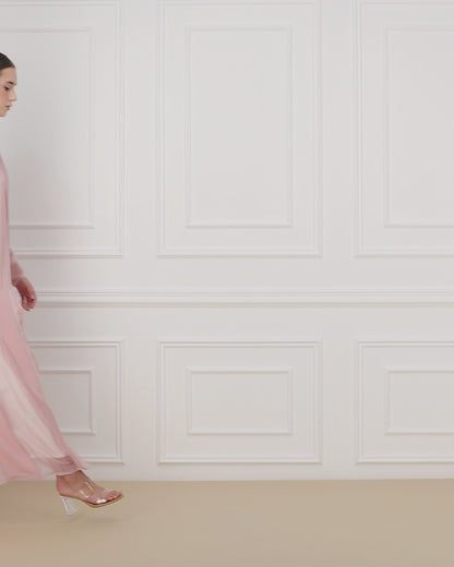 Pleated lace panel abaya