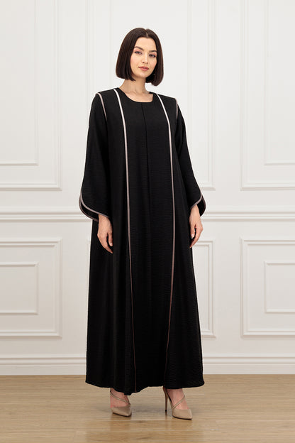 Round neck Ombre piping detail Abaya