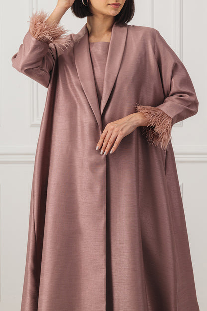 A-line flared back Abaya with feather