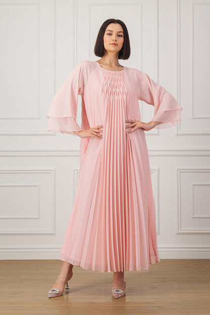 Pleated flared Dress with smocking detail