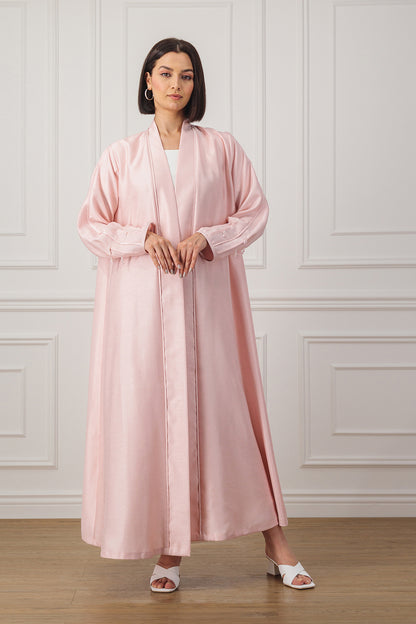 A-line abaya with pintax detail on sleeve in shantung