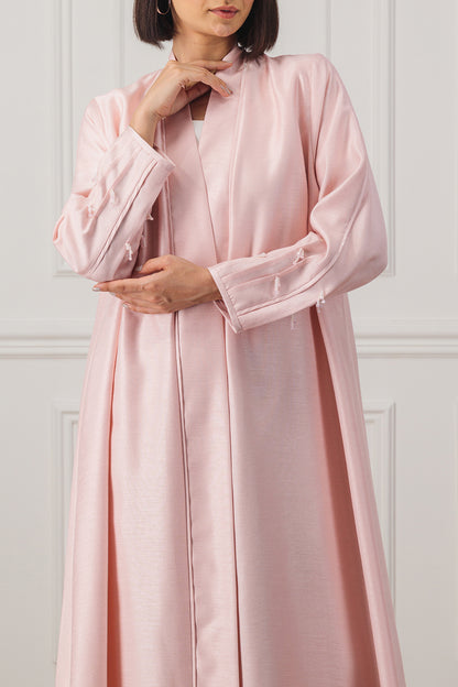 A-line abaya with pintax detail on sleeve in shantung