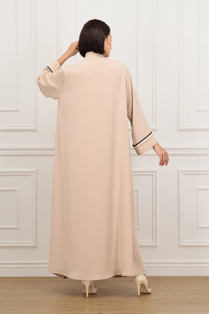 Abaya with piping on the front and sleeves detail