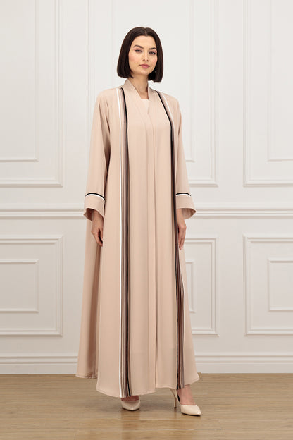 Abaya with piping on the front and sleeves detail