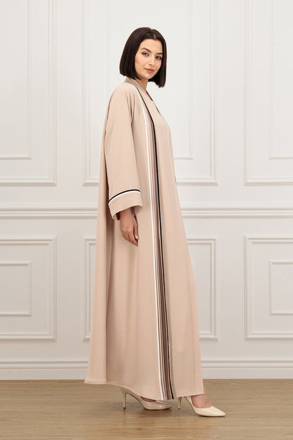 Abaya with piping on the front and sleeves detail