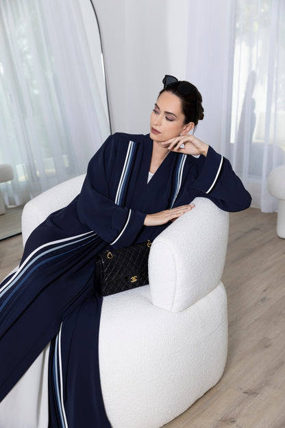 Abaya with piping on the front and sleeves detail