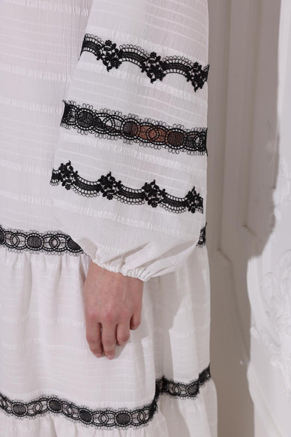 White Dress With Black Lace Details