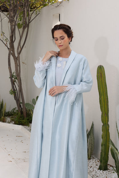 A-line flared back Abaya with feather