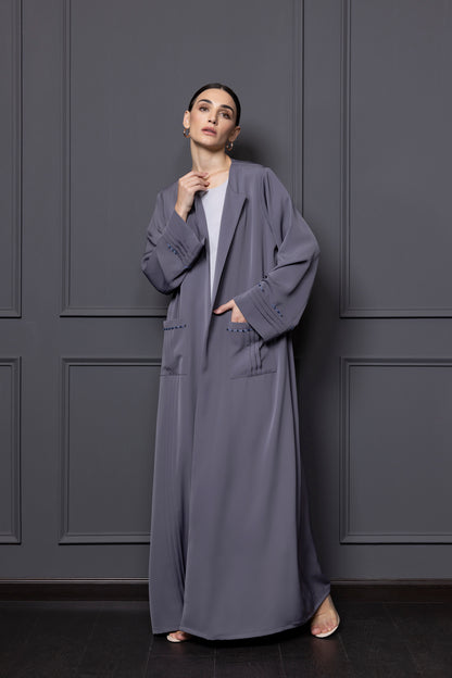 Abaya with embellished patch pockets