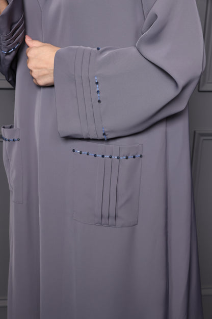 Abaya with embellished patch pockets