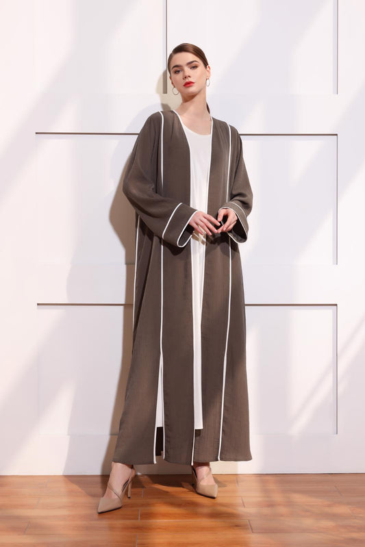 Abaya With Contrast Piping