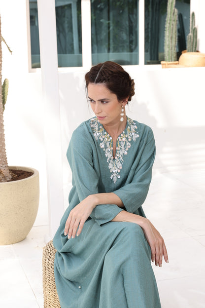 Deep-V neck embellished dress