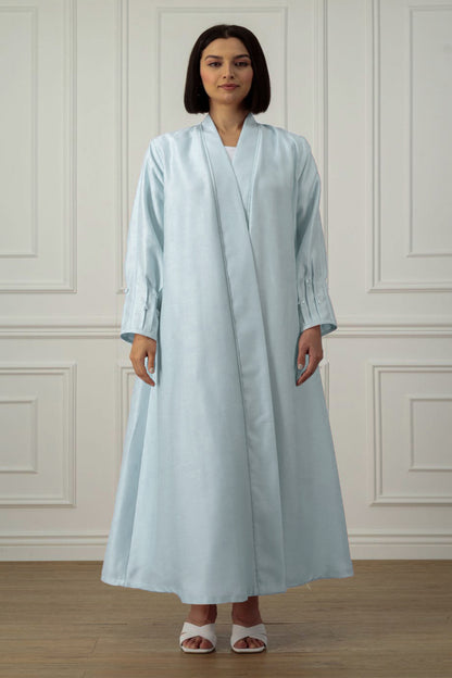 A-line abaya with pintax detail on sleeve in shantung