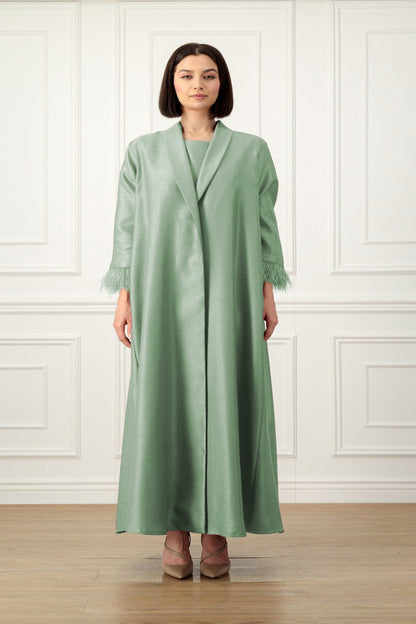 A-line flared back Abaya with feather