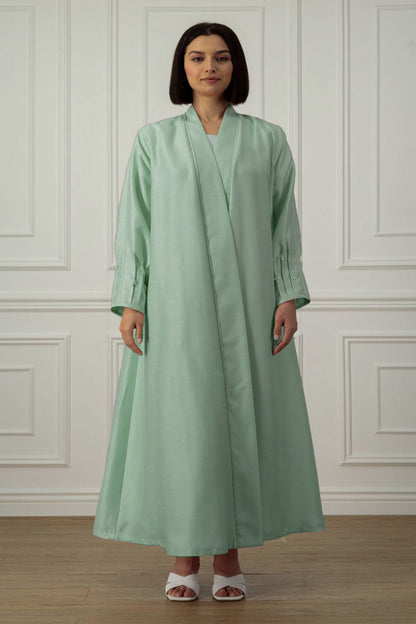 A-line abaya with pintax detail on sleeve in shantung
