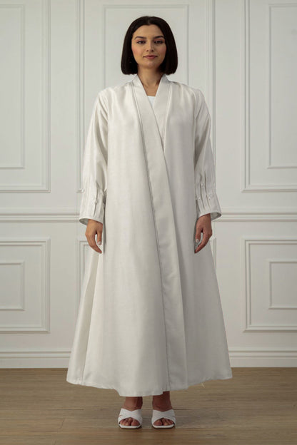 A-line abaya with pintax detail on sleeve in shantung
