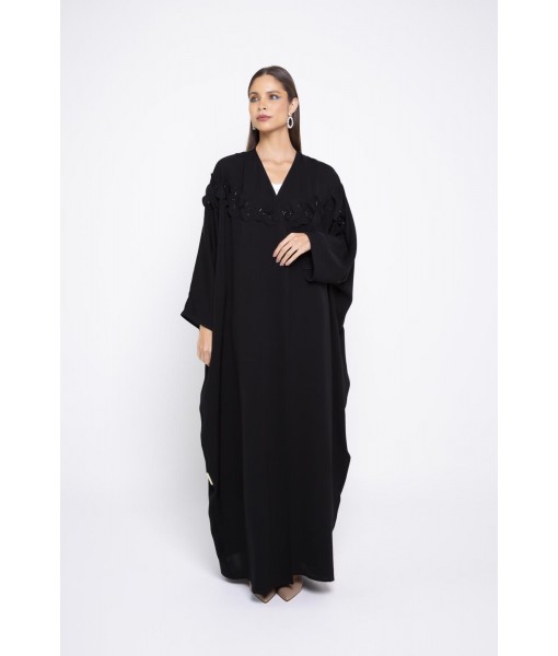 Black farashah cut abaya with asymmetrical ...
