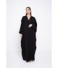 Black farashah cut abaya with asymmetrical laser cut and bead embellishment 