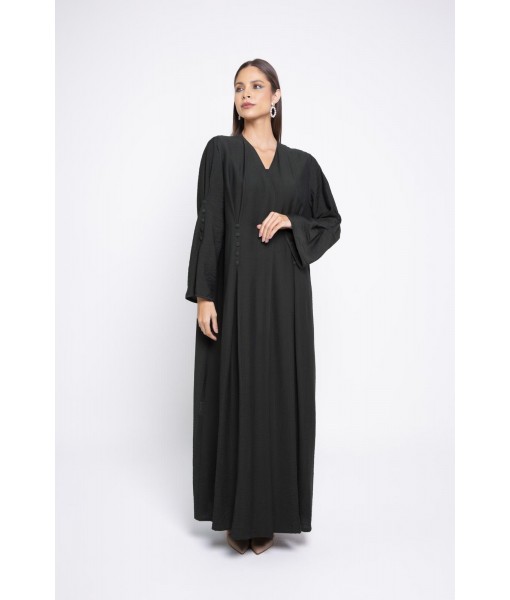 Green linen abaya with pleats detail