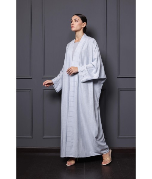 Striped Linen abaya in light gray ...