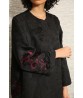 Black textured Jacquard abaya with beaded flower details 