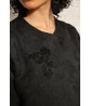Black textured Jacquard abaya with beaded flower details 